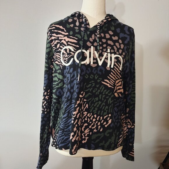 Calvin Klein Performance Womens Hooded Animal Print Long Sleeve Top M Stretch - Picture 1 of 7